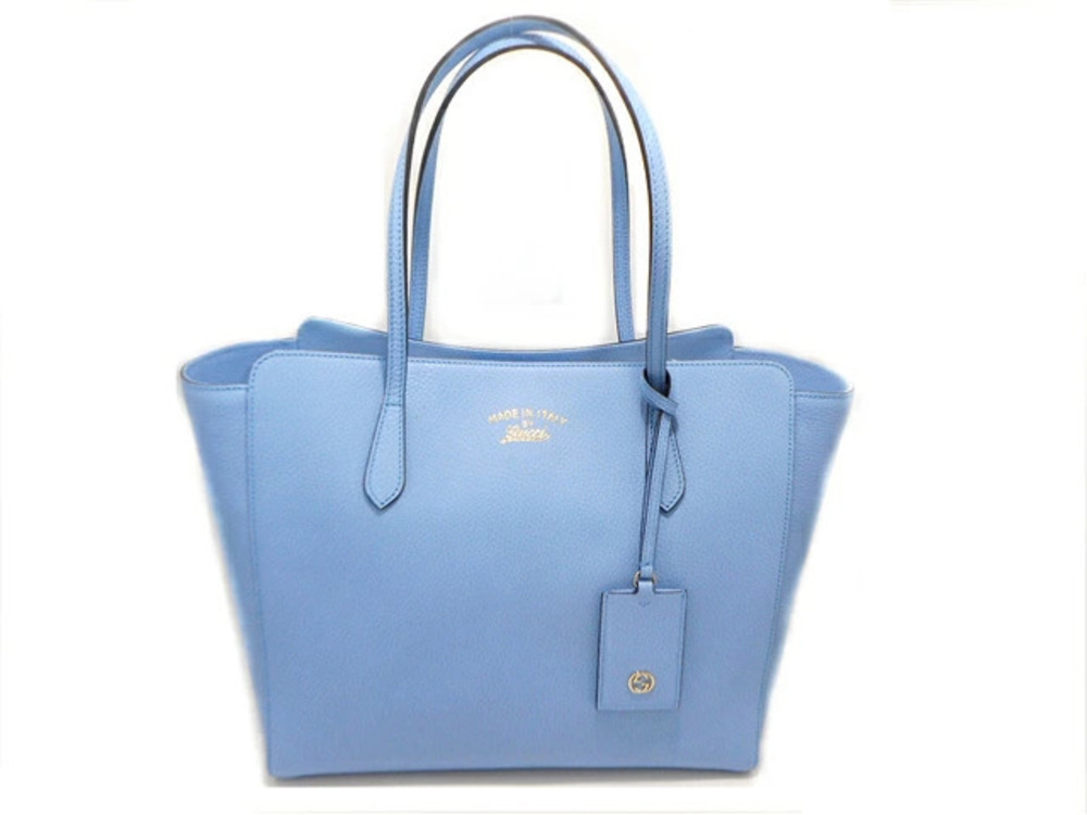 Gucci Swing Tote Bag Embossed Leather Blue